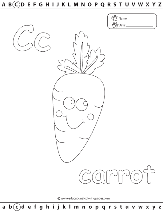 letter c coloring, vegetable coloring, carrot colouring