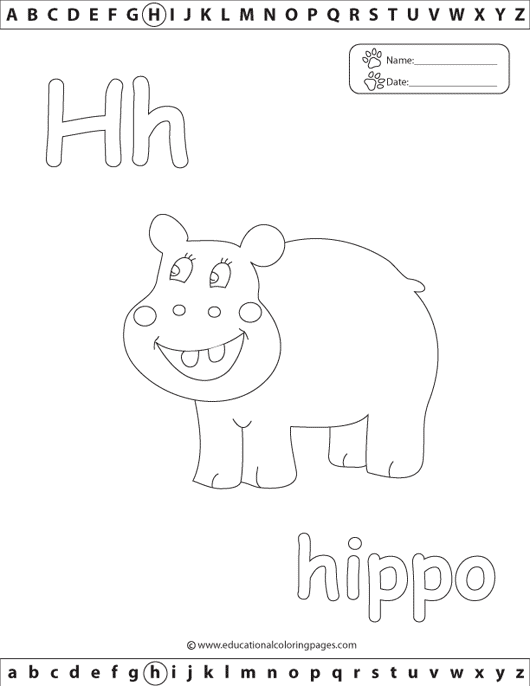hippo coloring,animal coloring,letter h coloring