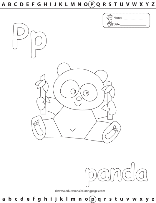 panda coloring, letter p coloring