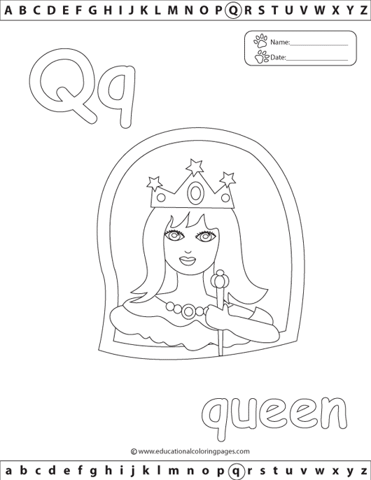 queen coloring, letter q coloring