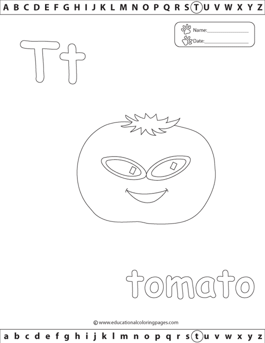 tomato coloring, food coloring, vegetable coloring,letter t coloring