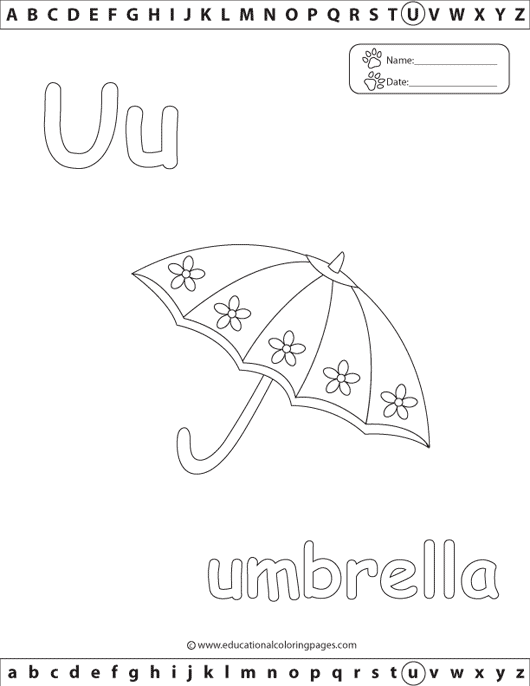 letter u coloring, umbrella coloring