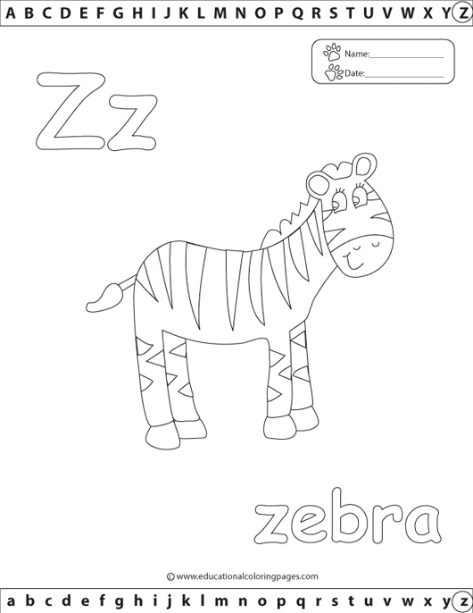 zebra coloring, zoo animal coloring,letter z coloring